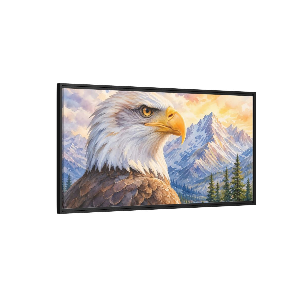 Side Mockup 5. Nature Bald Eagle Eagle Mountain Lake shown as stretched canvas wall art