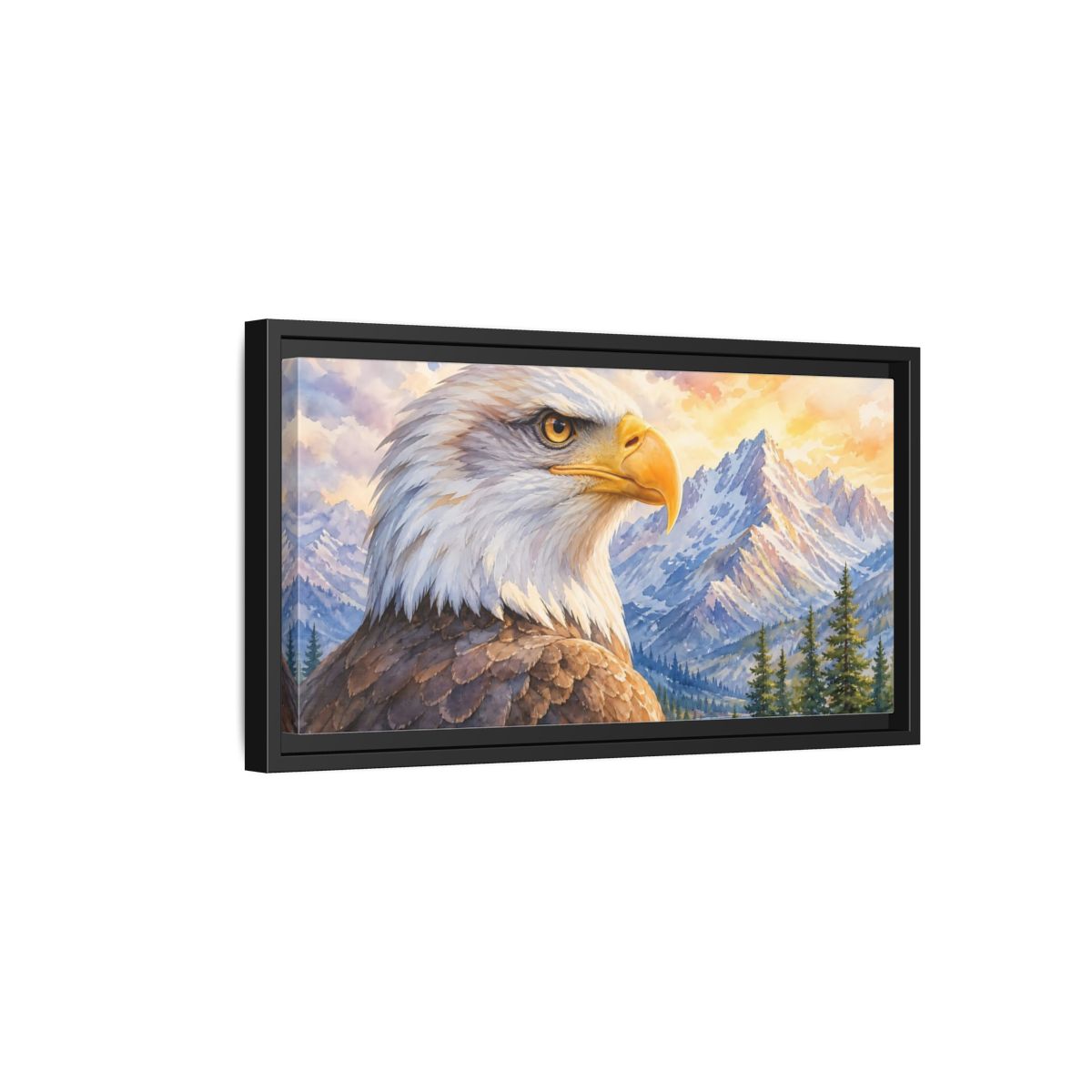 Side Mockup 8. Nature Bald Eagle Eagle Mountain Lake shown as stretched canvas wall art