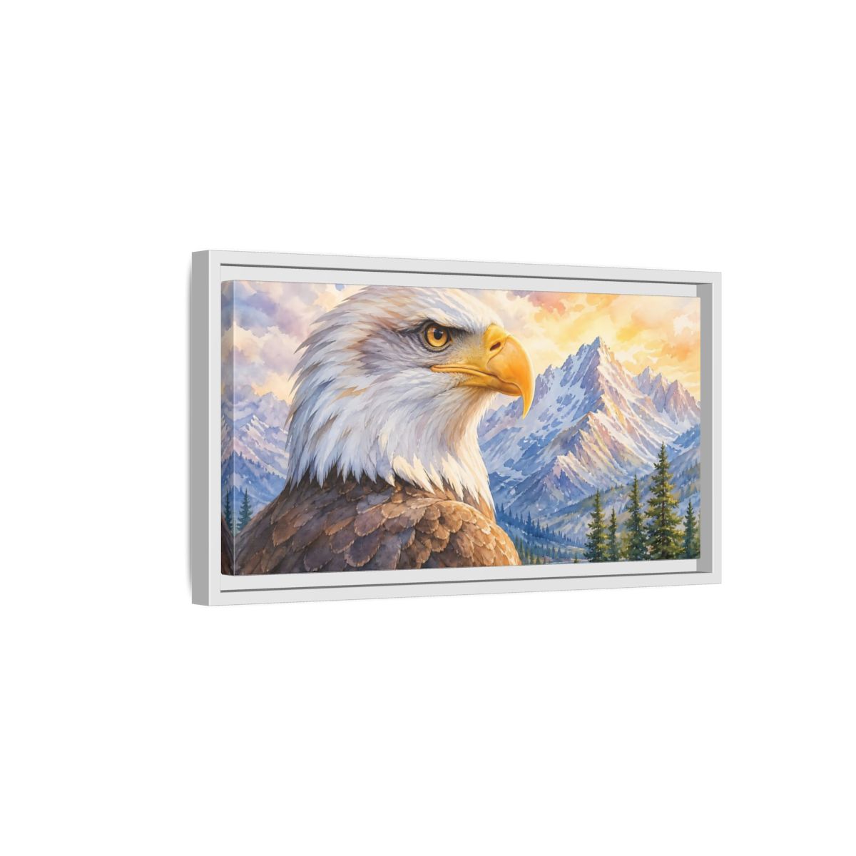 Side Mockup 6. Nature Bald Eagle Eagle Mountain Lake shown as stretched canvas wall art