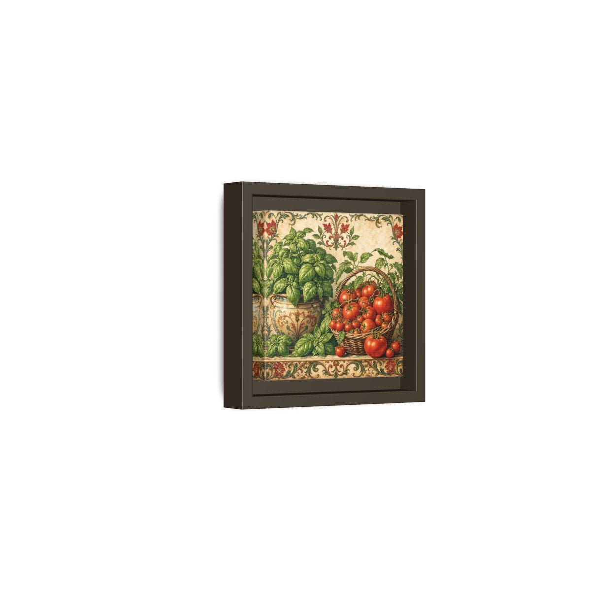 Side Mockup 23. Nature Basil, Tomatoes Tomato And Basil shown as stretched canvas wall art