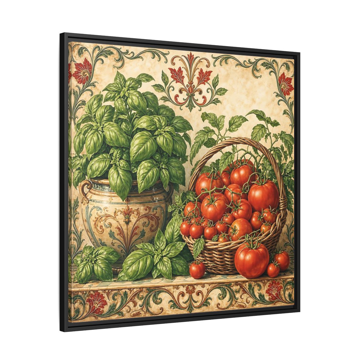Side Mockup 30. Nature Basil, Tomatoes Tomato And Basil shown as stretched canvas wall art
