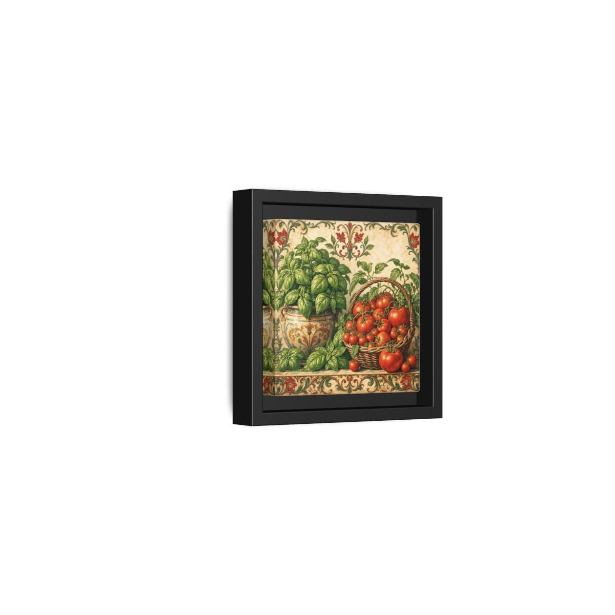 Side Mockup 24. Nature Basil, Tomatoes Tomato And Basil shown as stretched canvas wall art