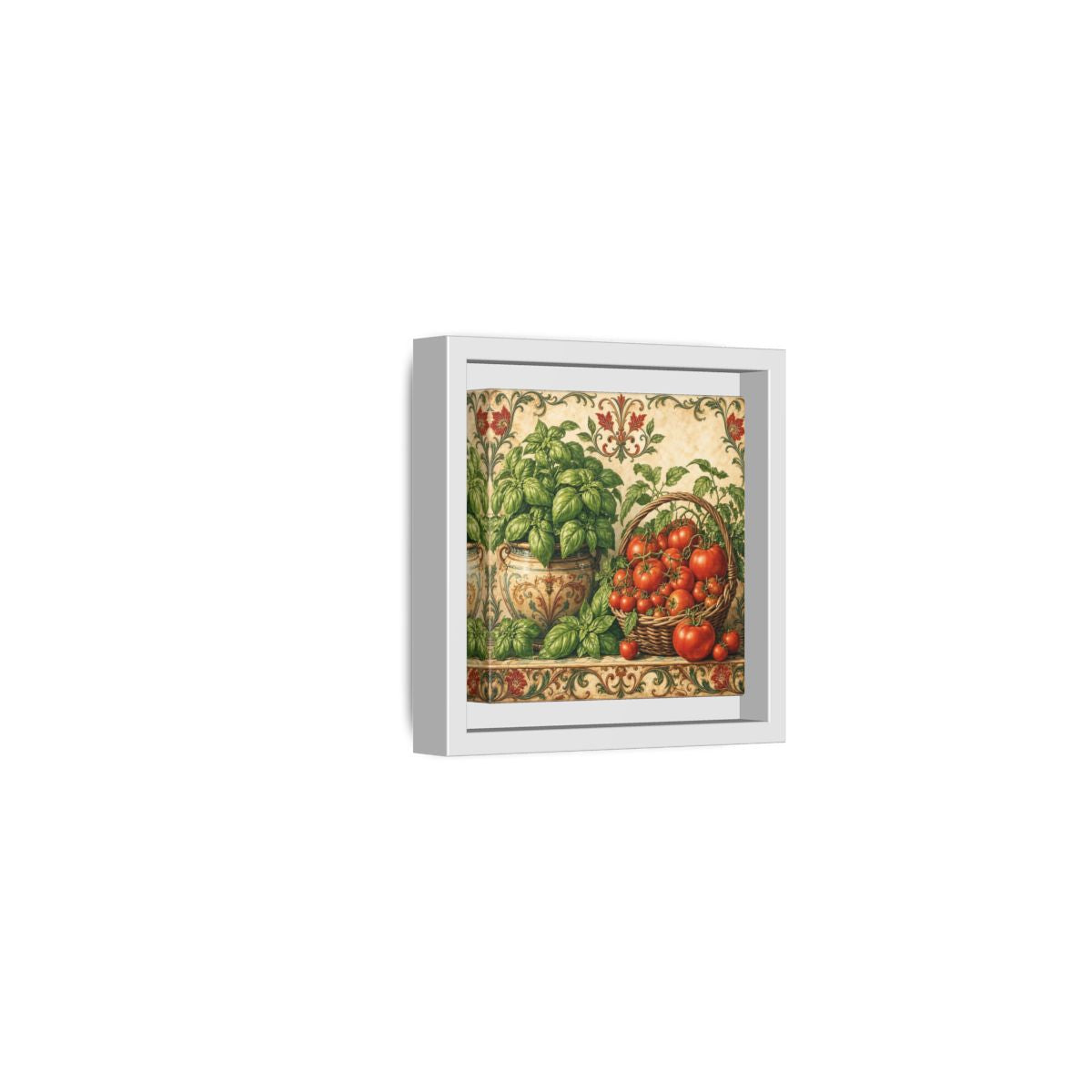 Side Mockup 22. Nature Basil, Tomatoes Tomato And Basil shown as stretched canvas wall art