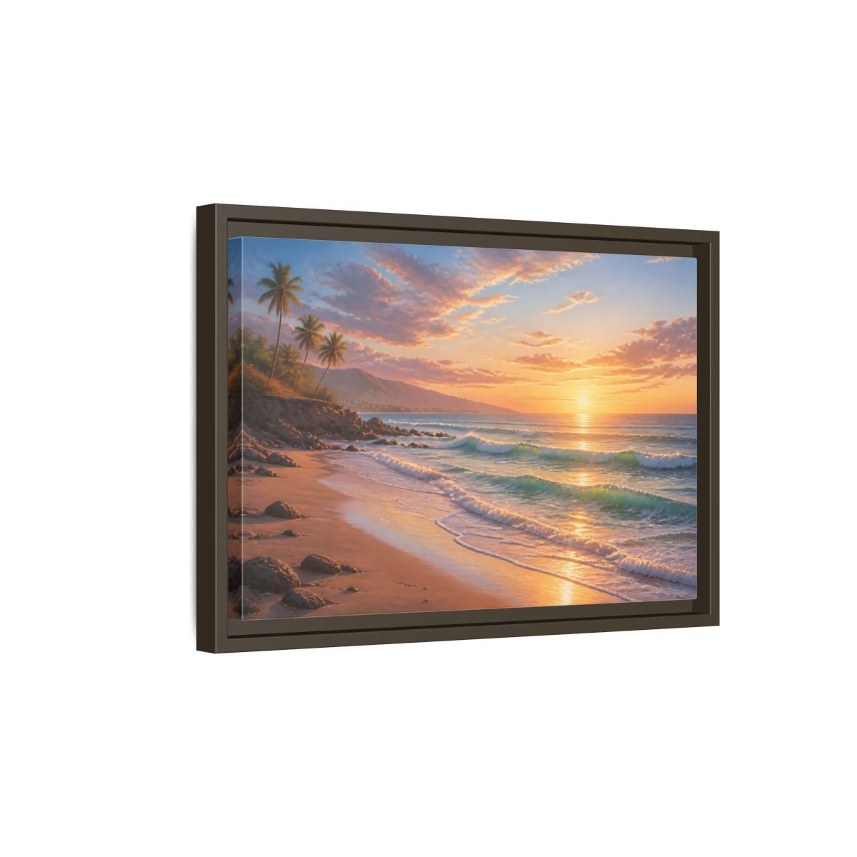 Side Mockup 5. Nature Beach Sunset Tropical Sunset shown as stretched canvas wall art