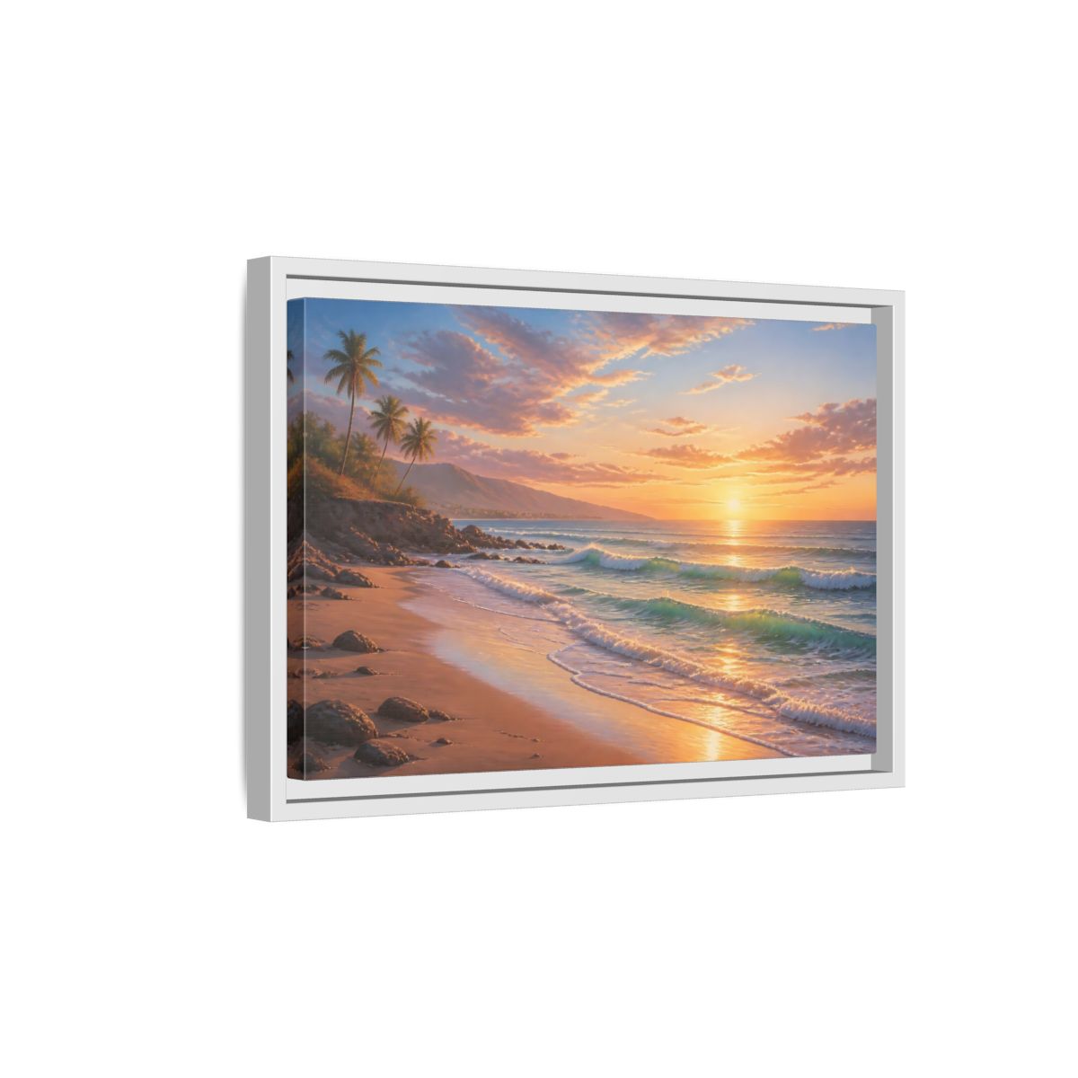 Side Mockup 4. Nature Beach Sunset Tropical Sunset shown as stretched canvas wall art