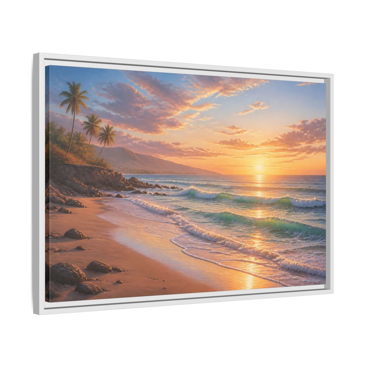 Side Mockup 10. Nature Beach Sunset Tropical Sunset shown as stretched canvas wall art