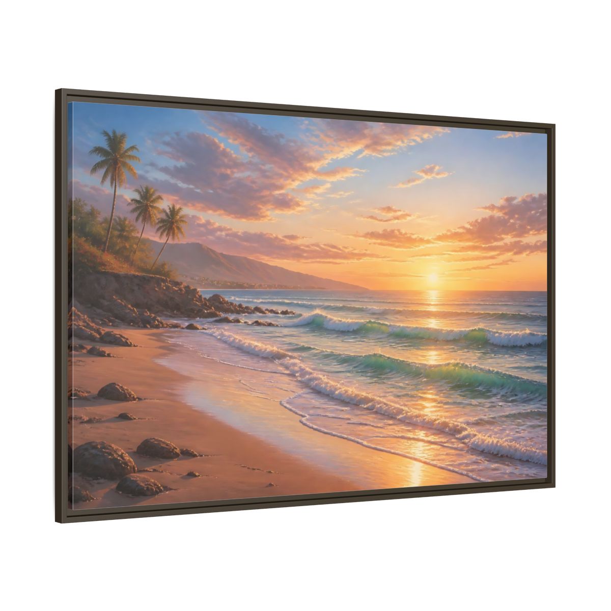 Side Mockup 8. Nature Beach Sunset Tropical Sunset shown as stretched canvas wall art