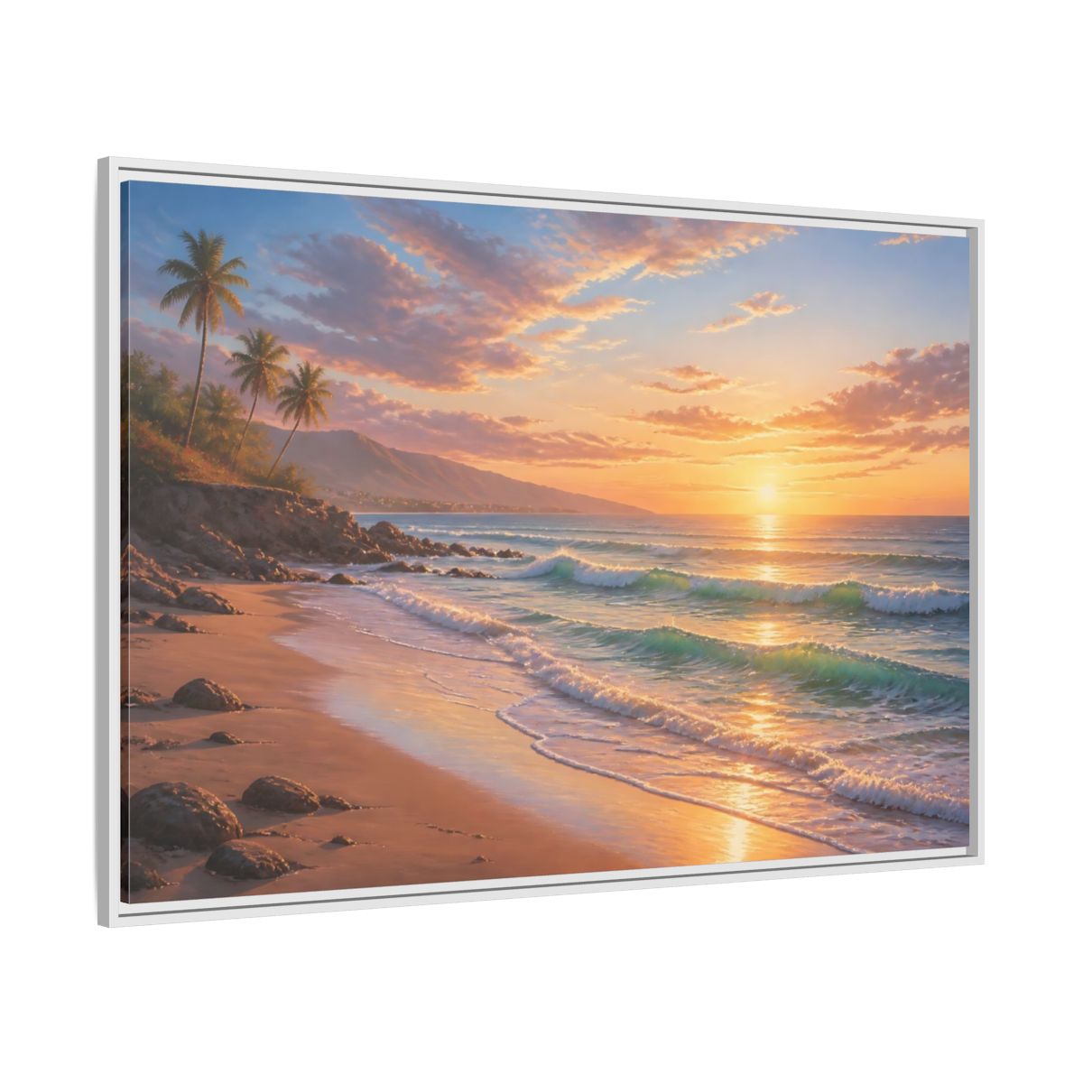 Side Mockup 7. Nature Beach Sunset Tropical Sunset shown as stretched canvas wall art