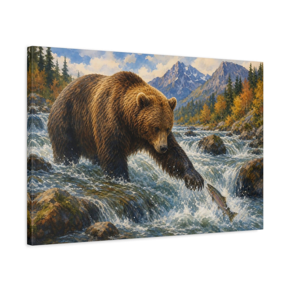 Side Mockup 2. Nature Bear Brown Bear shown as stretched canvas wall art