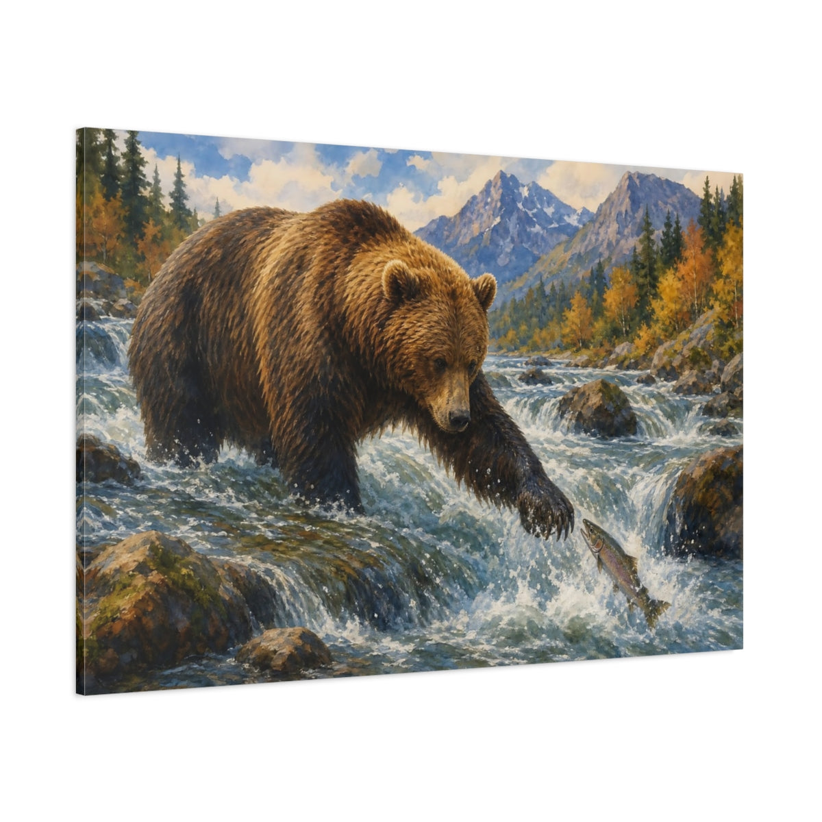 Side Mockup 1. Nature Bear Brown Bear shown as stretched canvas wall art