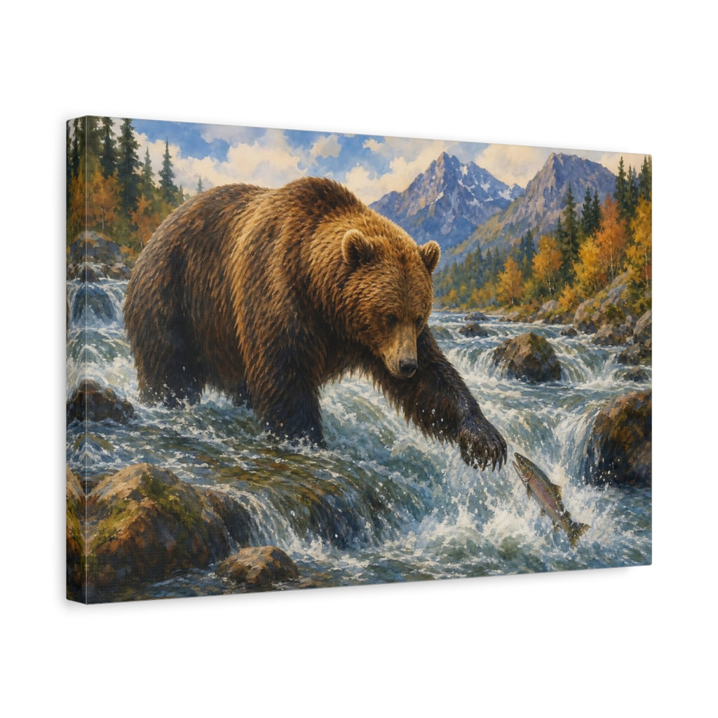 Side Mockup 4. Nature Bear Brown Bear shown as stretched canvas wall art
