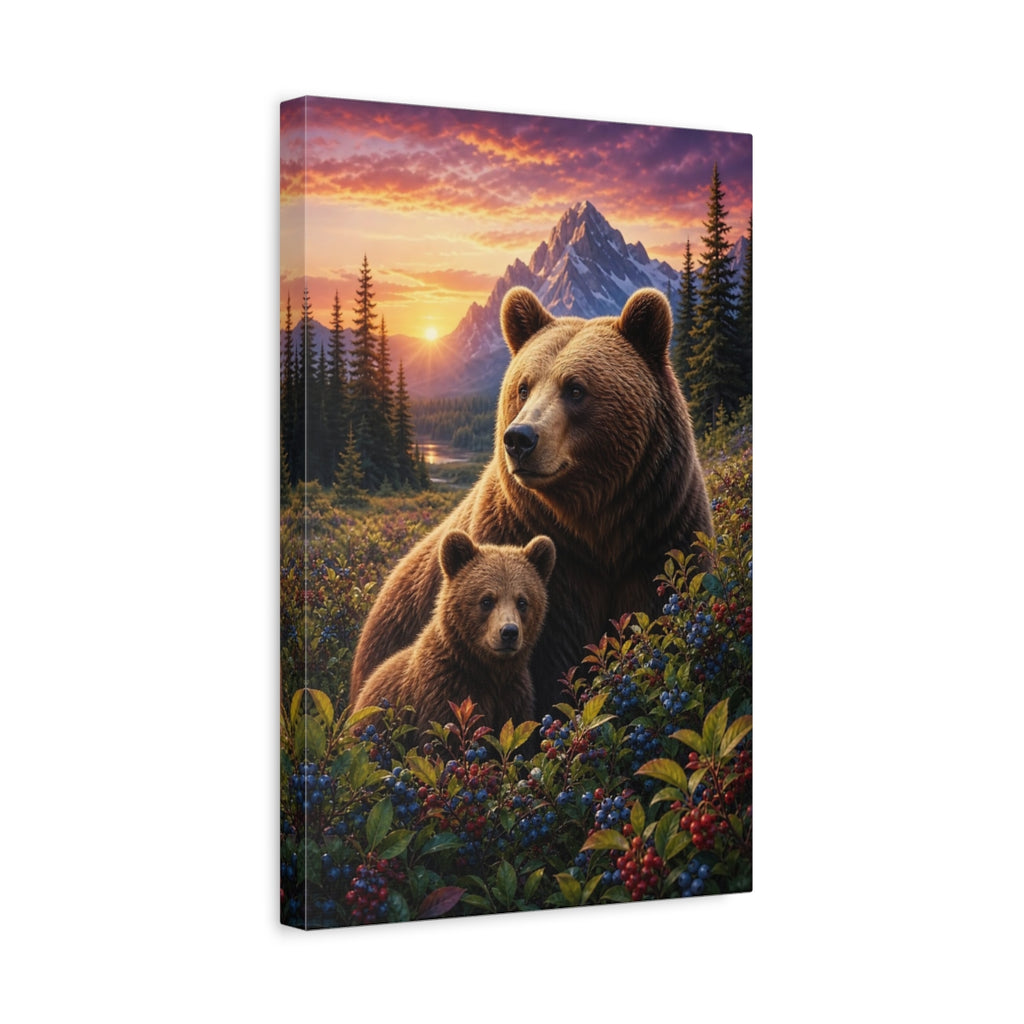 Side Mockup 4. Nature Bear Family Brown Bears Sunset shown as stretched canvas wall art