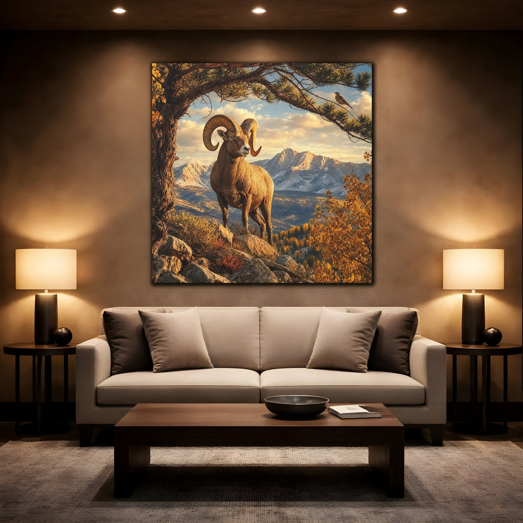 Mockup 2. Nature Bighorn Sheep Bighorn Sheep Mountains shown as stretched canvas wall art