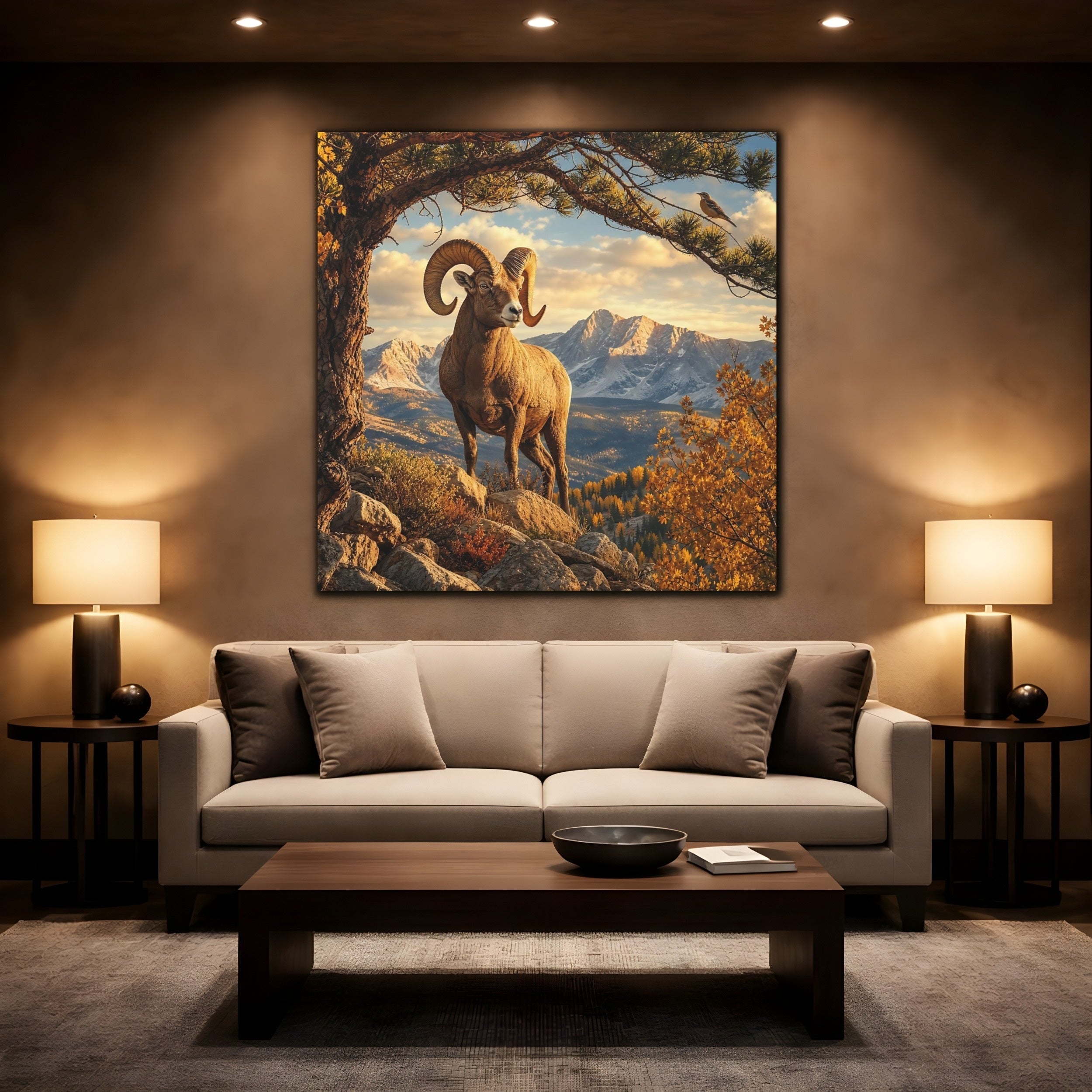 Mockup 2. Nature Bighorn Sheep Bighorn Sheep Mountains shown as stretched canvas wall art