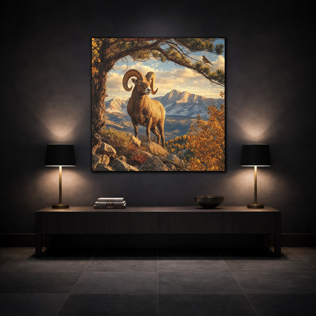 Mockup 3. Nature Bighorn Sheep Bighorn Sheep Mountains shown as stretched canvas wall art