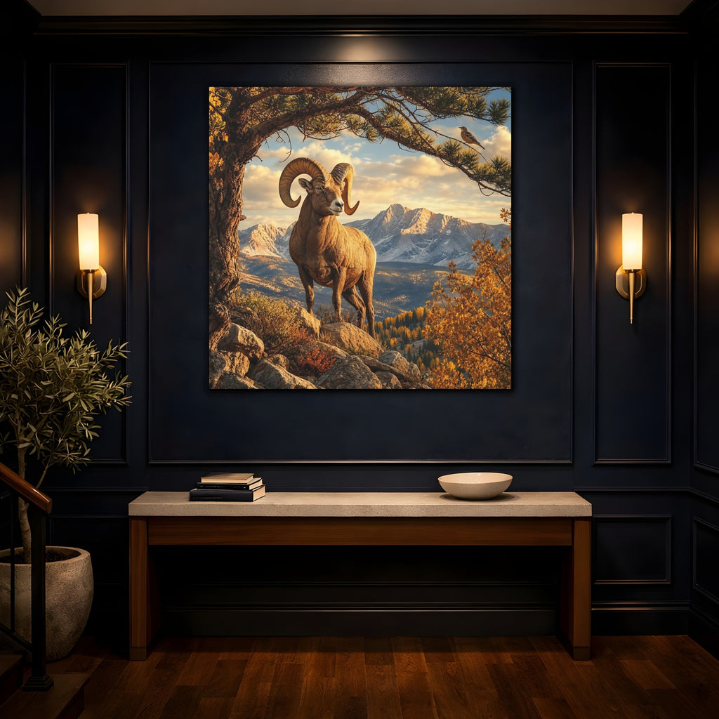 Mockup 4. Nature Bighorn Sheep Bighorn Sheep Mountains shown as stretched canvas wall art