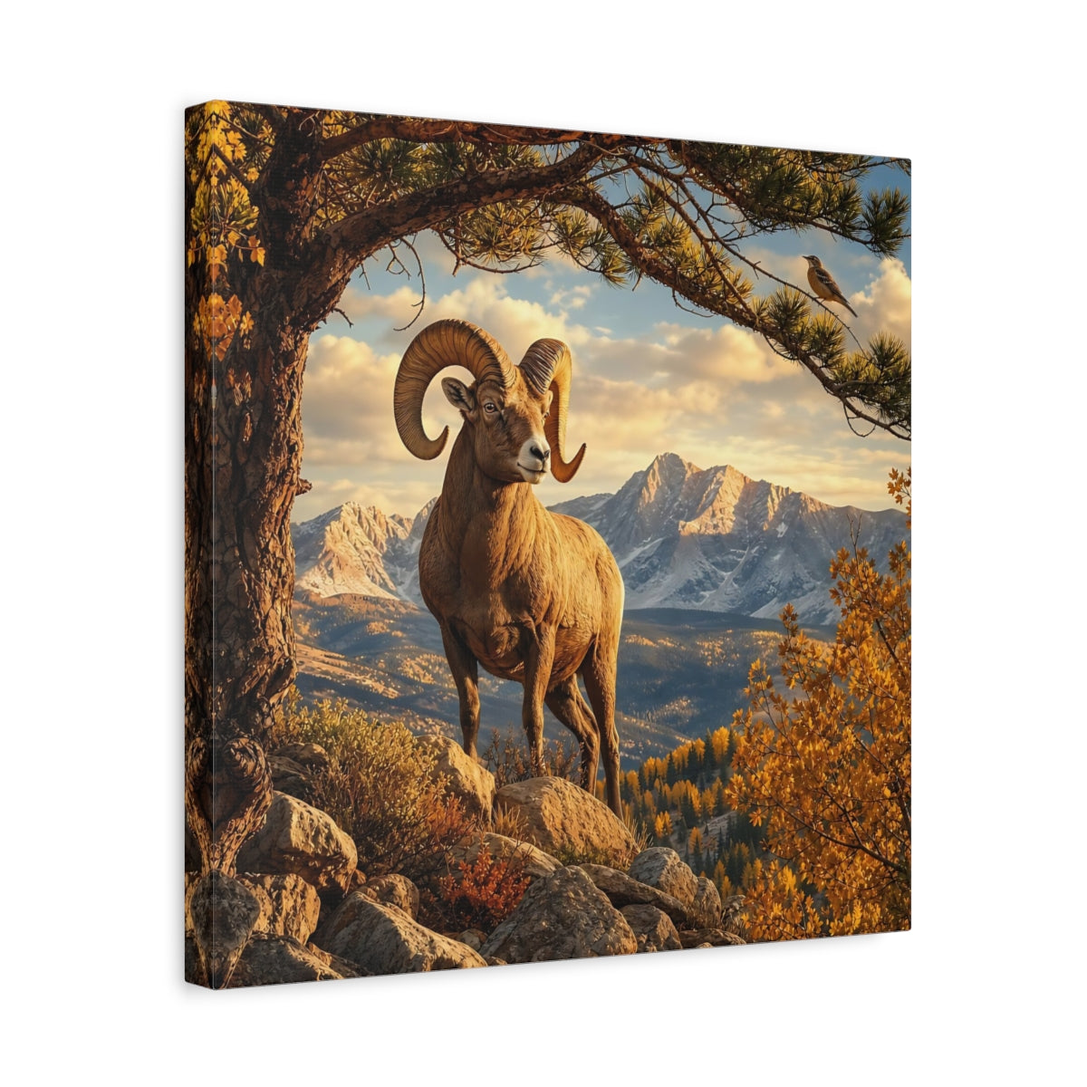 Side Mockup 6. Nature Bighorn Sheep Bighorn Sheep Mountains shown as stretched canvas wall art