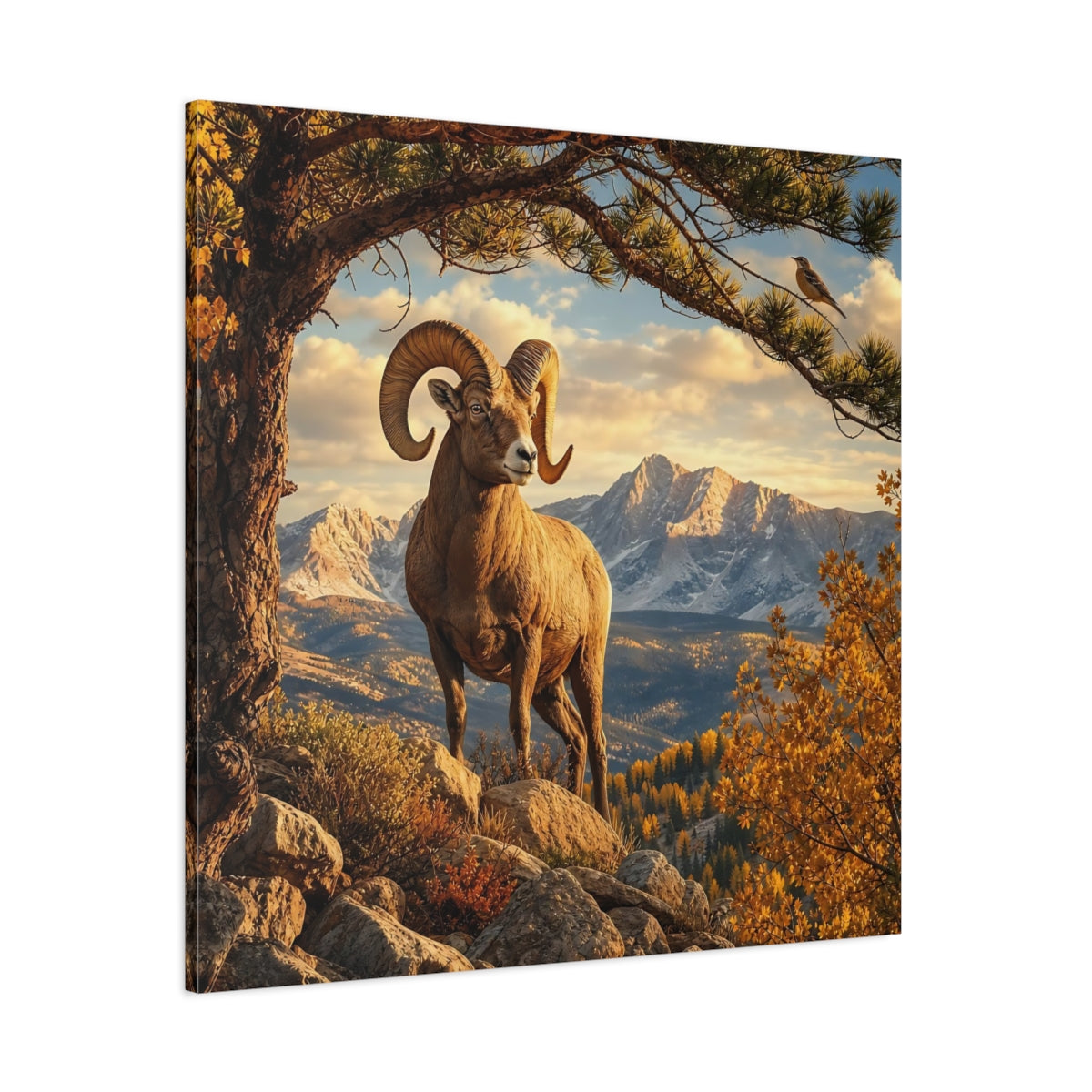 Side Mockup 1. Nature Bighorn Sheep Bighorn Sheep Mountains shown as stretched canvas wall art