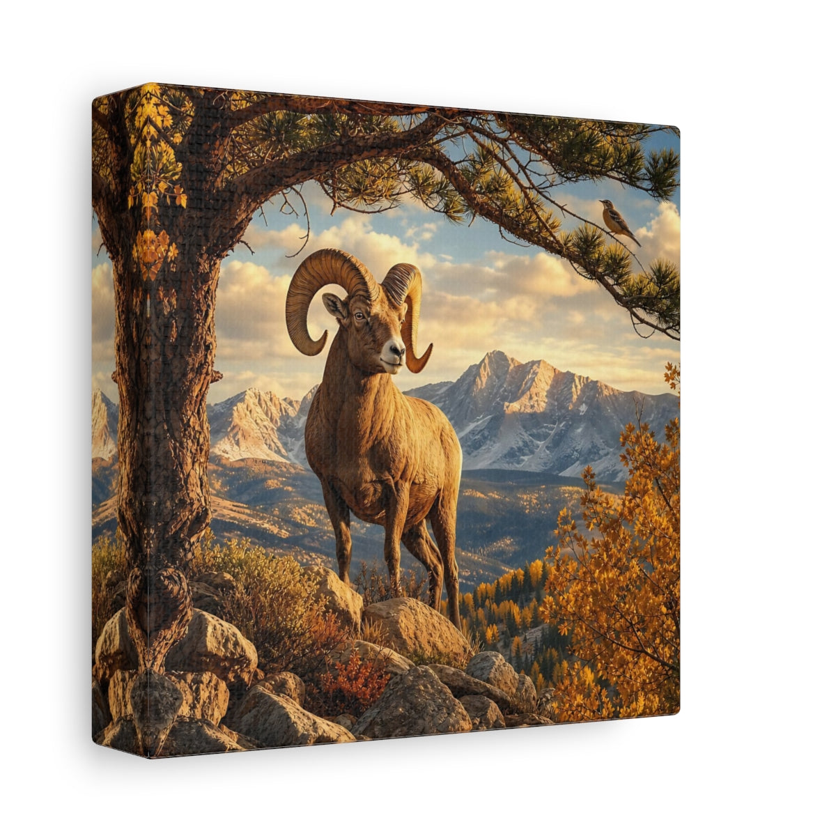 Side Mockup 2. Nature Bighorn Sheep Bighorn Sheep Mountains shown as stretched canvas wall art
