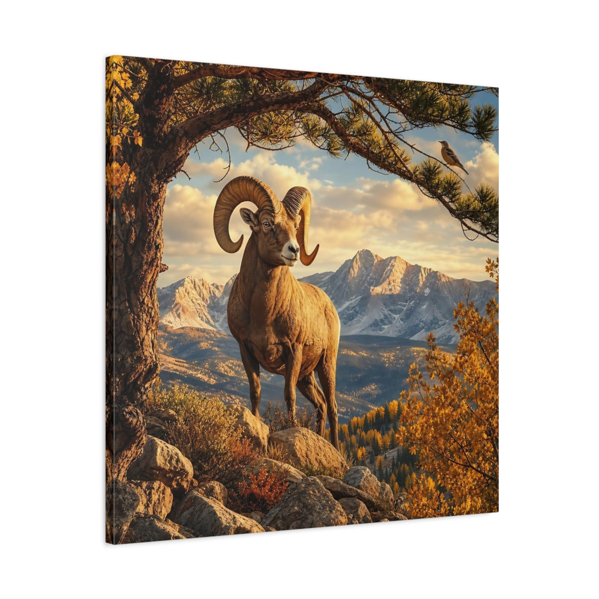 Side Mockup 3. Nature Bighorn Sheep Bighorn Sheep Mountains shown as stretched canvas wall art