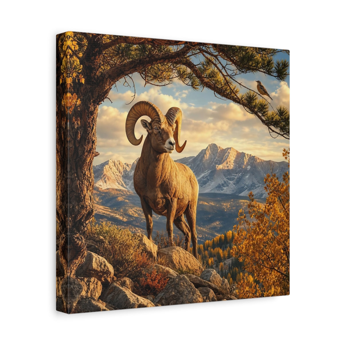 Side Mockup 8. Nature Bighorn Sheep Bighorn Sheep Mountains shown as stretched canvas wall art