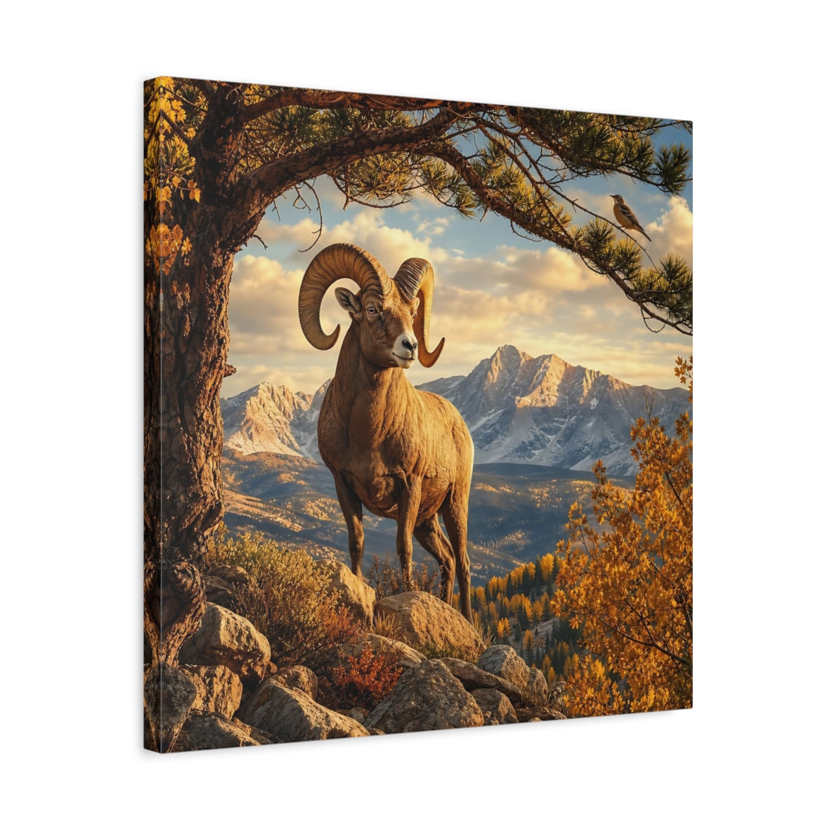 Side Mockup 5. Nature Bighorn Sheep Bighorn Sheep Mountains shown as stretched canvas wall art