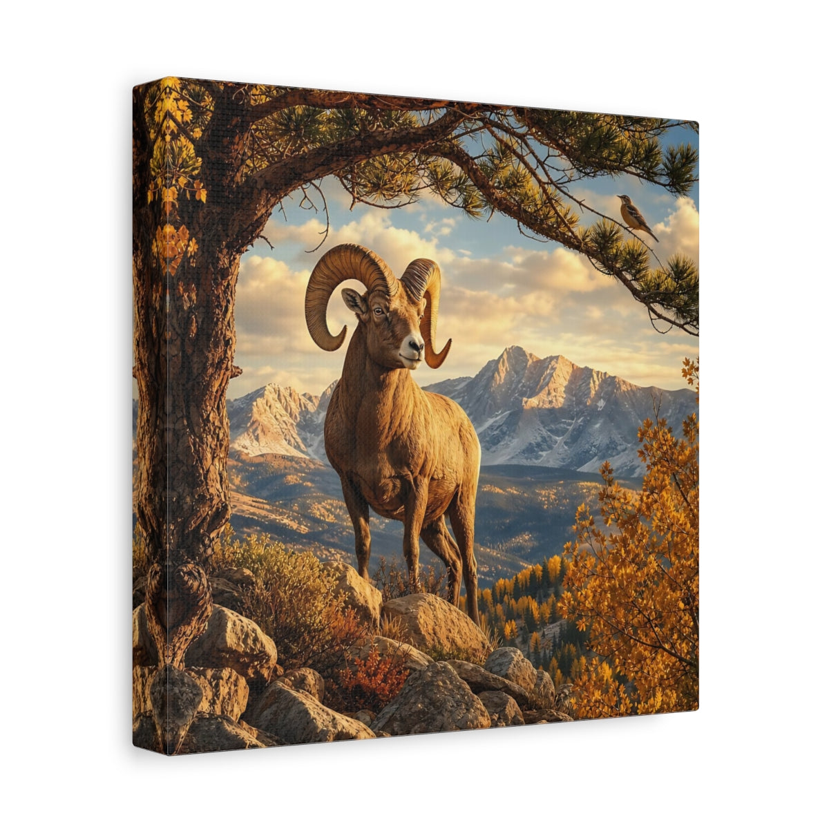 Side Mockup 9. Nature Bighorn Sheep Bighorn Sheep Mountains shown as stretched canvas wall art