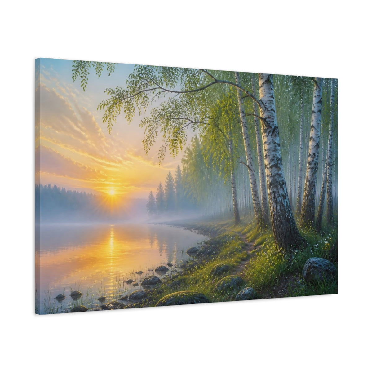 Main Mockup. Nature Birch Forest Golden Birch Forest shown as stretched canvas wall art