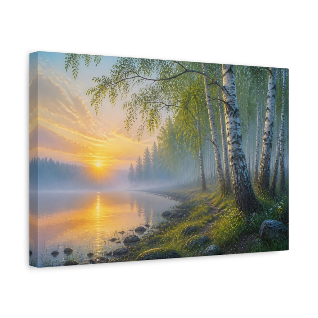 Side Mockup 4. Nature Birch Forest Golden Birch Forest shown as stretched canvas wall art