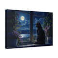 Side Mockup 4. Nature Black Cat Moonlit Night Scene shown as stretched canvas wall art