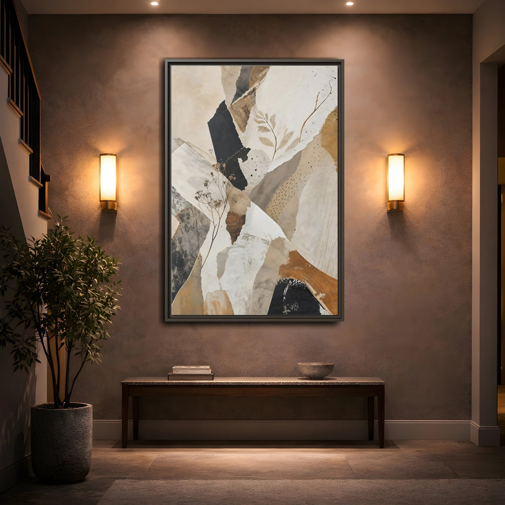Mockup 2. Nature Botanical Collage Earthy Tone Collage shown as stretched canvas wall art
