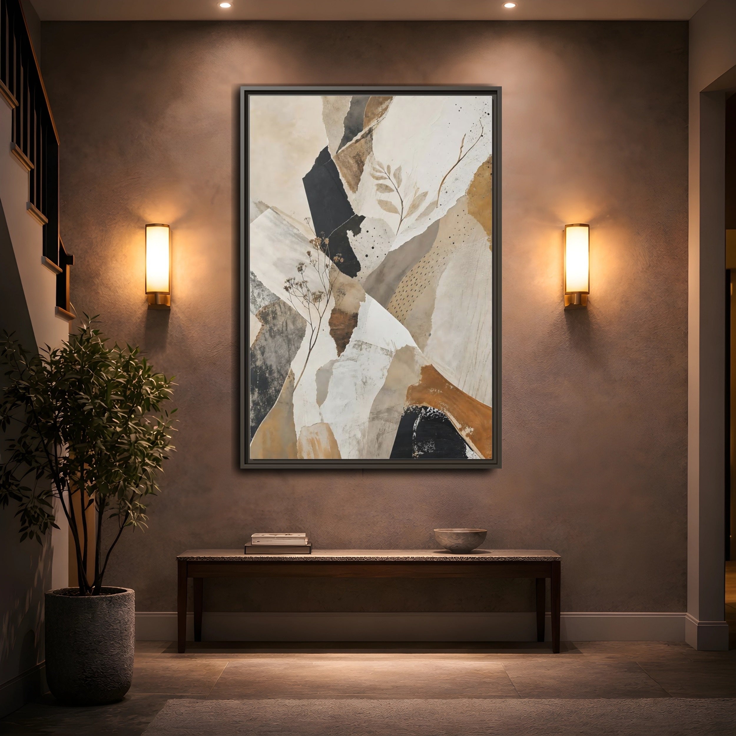 Mockup 2. Nature Botanical Collage Earthy Tone Collage shown as stretched canvas wall art