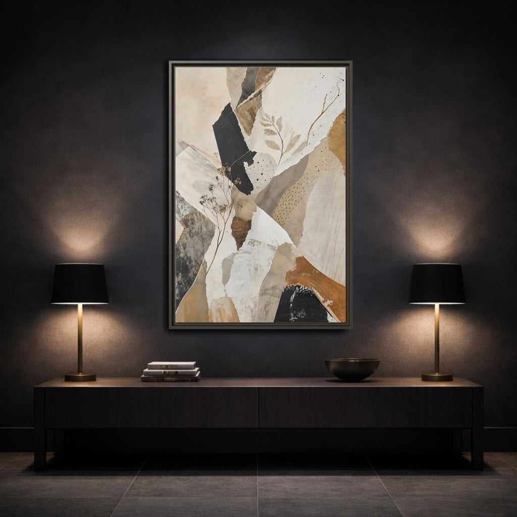 Mockup 3. Nature Botanical Collage Earthy Tone Collage shown as stretched canvas wall art