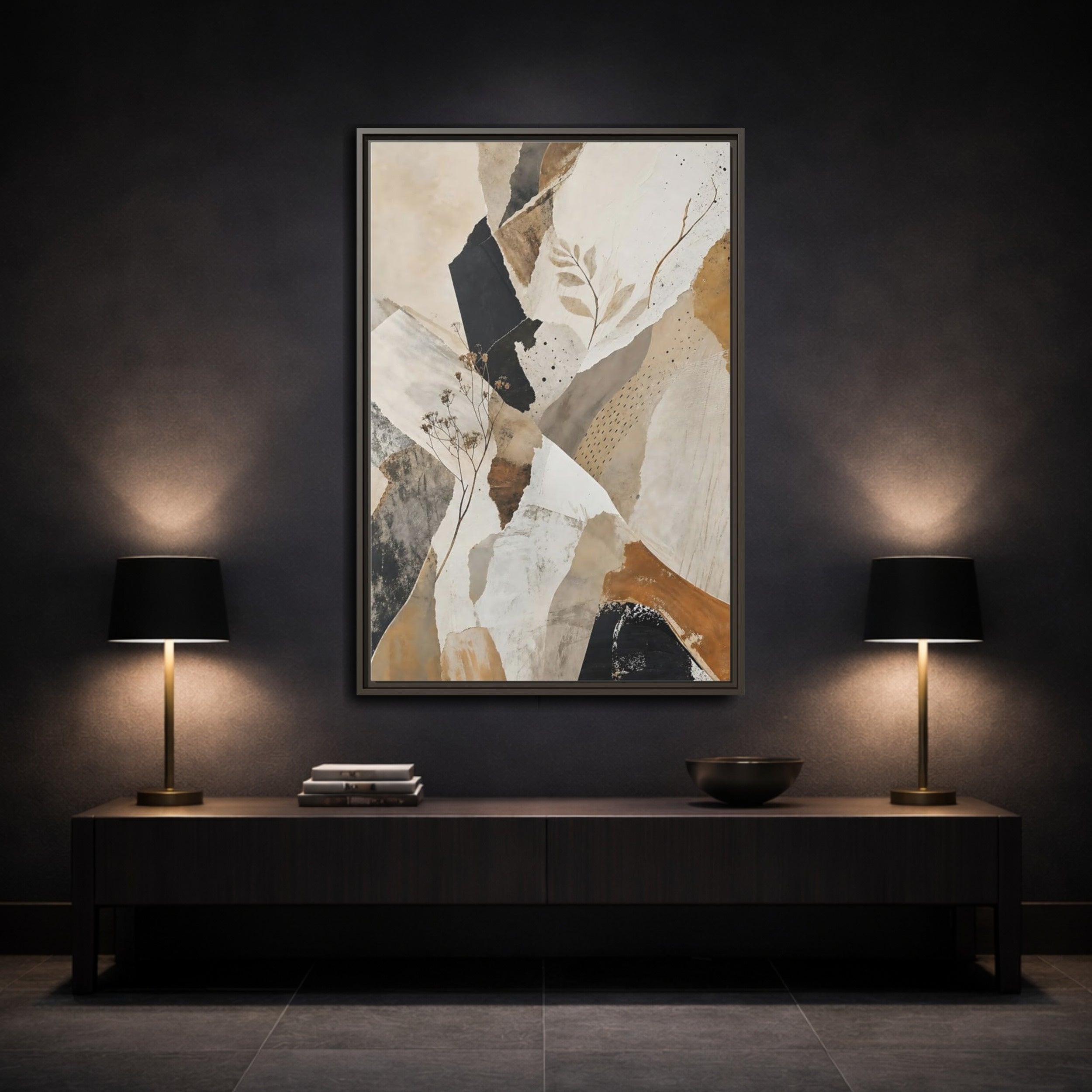 Mockup 3. Nature Botanical Collage Earthy Tone Collage shown as stretched canvas wall art