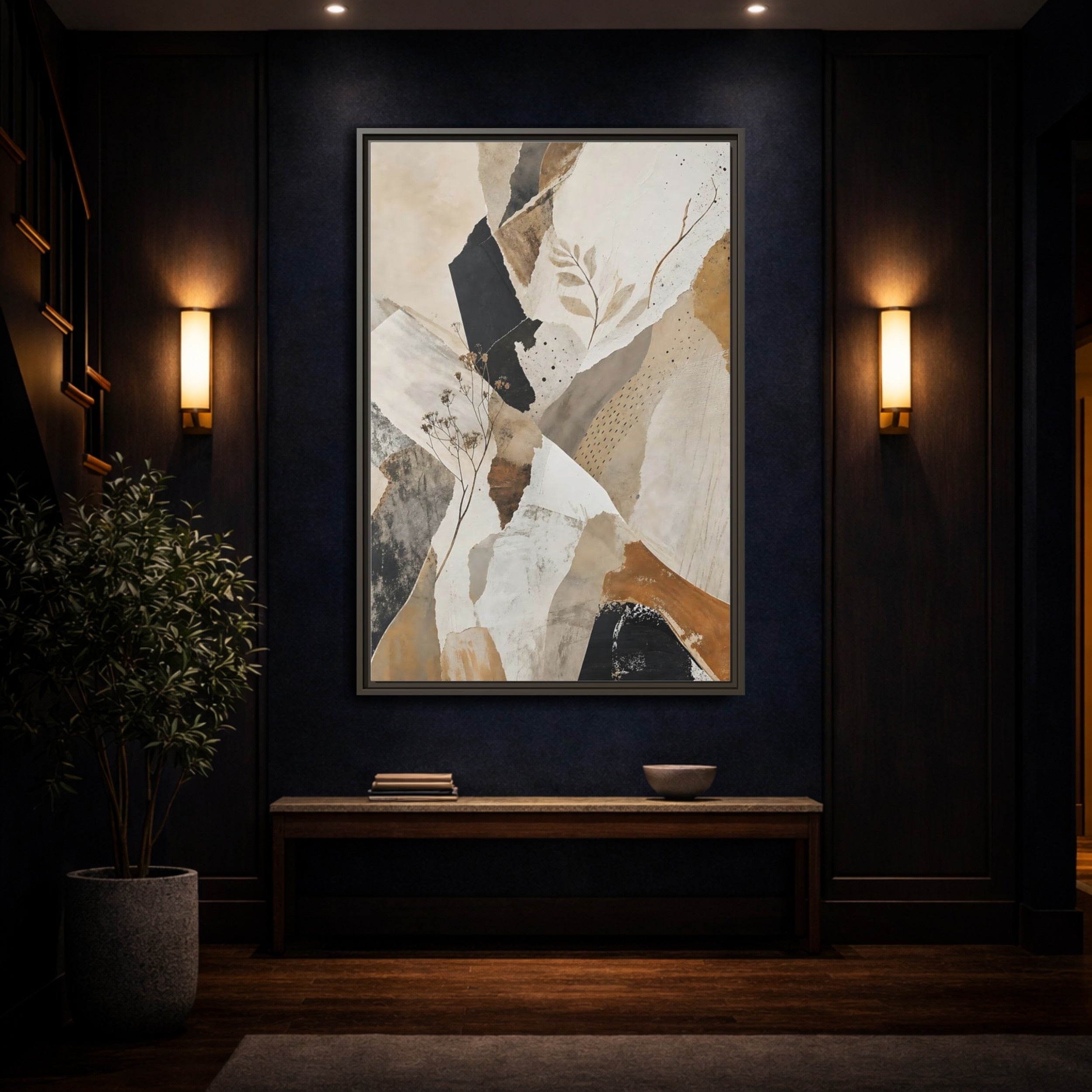 Mockup 4. Nature Botanical Collage Earthy Tone Collage shown as stretched canvas wall art
