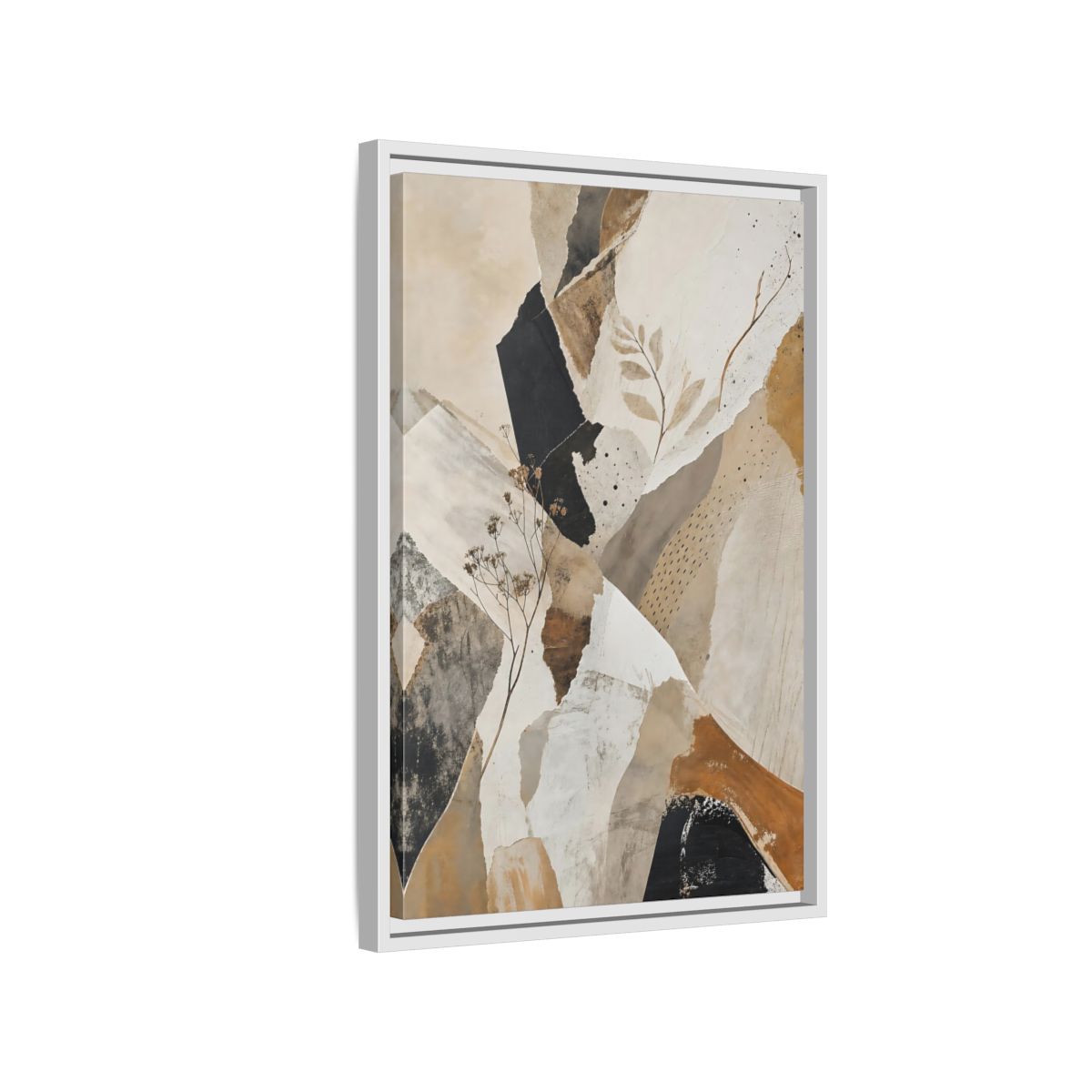 Side Mockup 1. Nature Botanical Collage Earthy Tone Collage shown as stretched canvas wall art