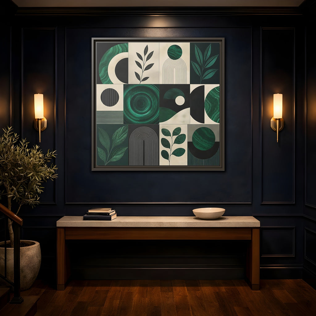 Mockup 4. Nature Botanical Forms Green Abstract Botanicals shown as stretched canvas wall art
