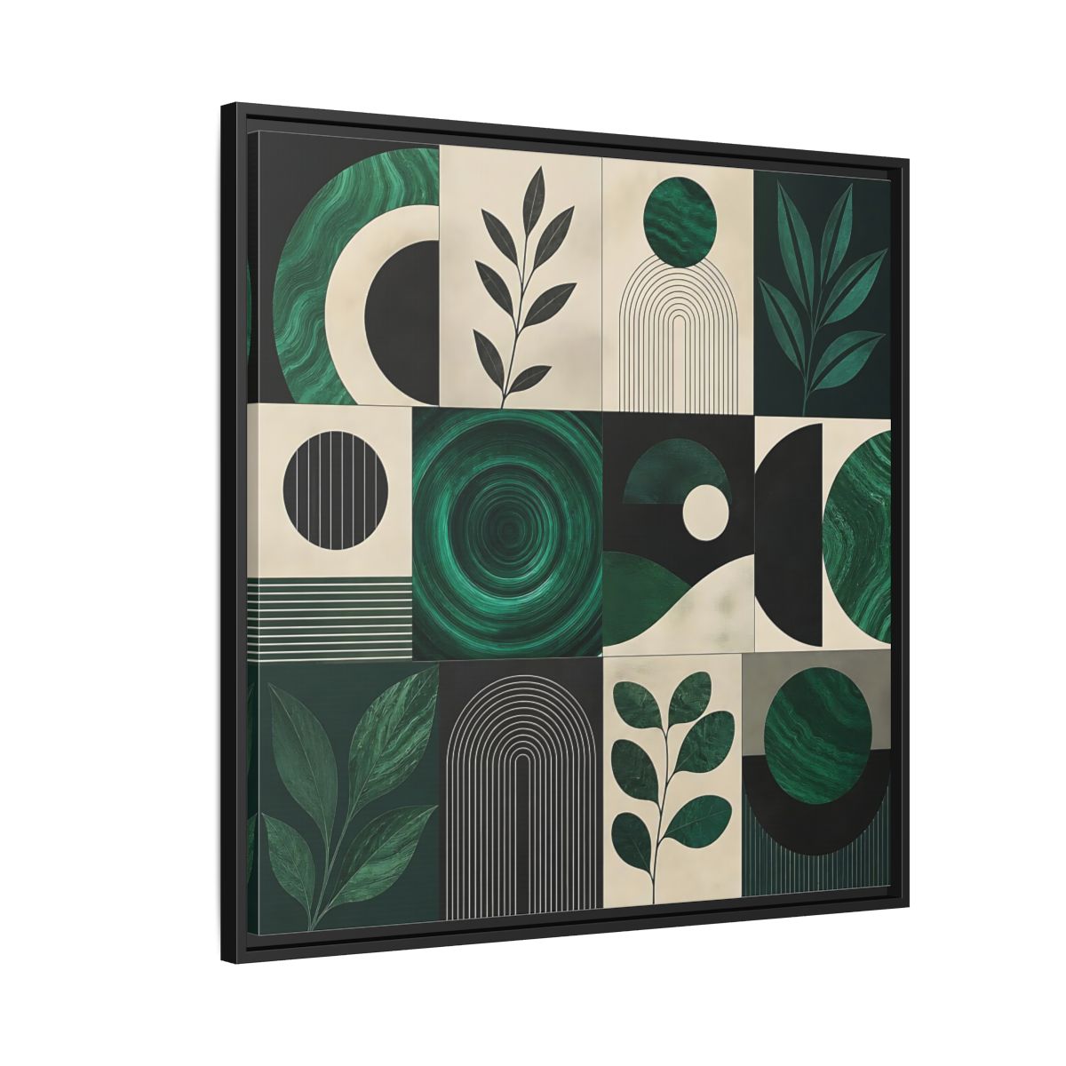 Side Mockup 9. Nature Botanical Forms Green Abstract Botanicals shown as stretched canvas wall art