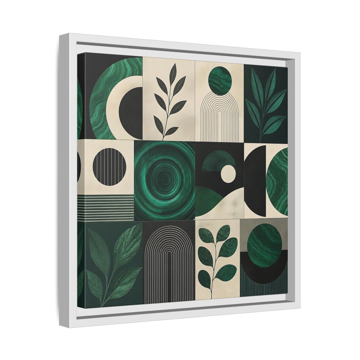 Side Mockup 28. Nature Botanical Forms Green Abstract Botanicals shown as stretched canvas wall art