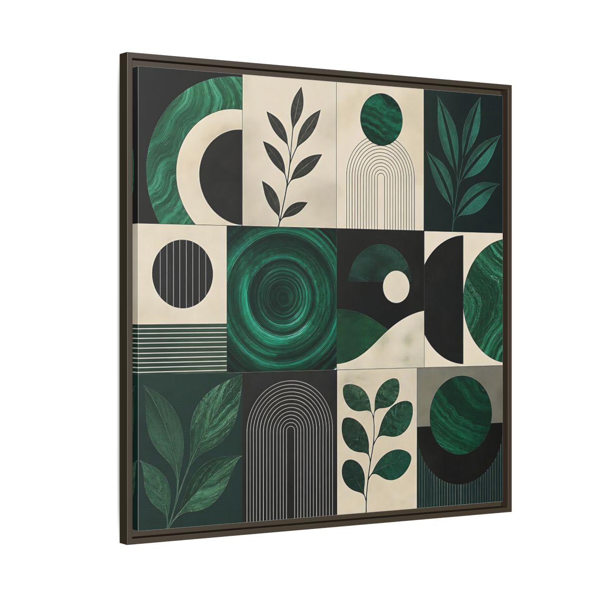 Side Mockup 5. Nature Botanical Forms Green Abstract Botanicals shown as stretched canvas wall art