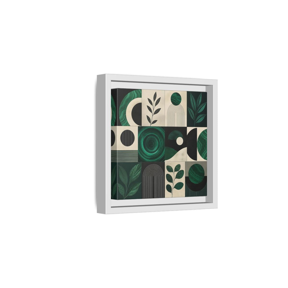 Side Mockup 1. Nature Botanical Forms Green Abstract Botanicals shown as stretched canvas wall art