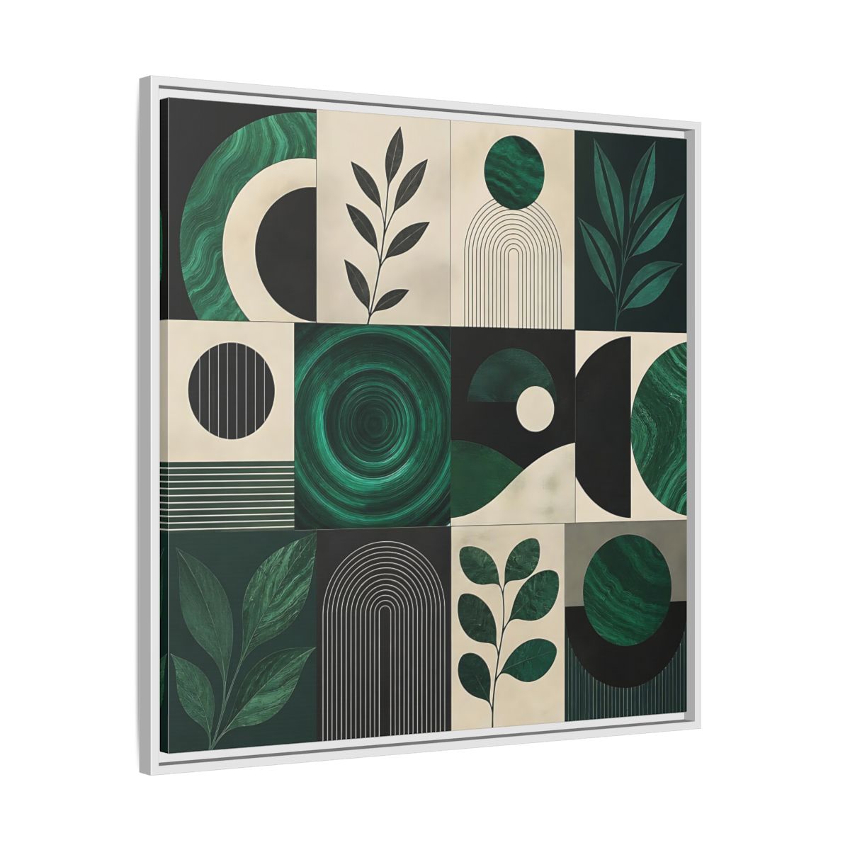 Side Mockup 25. Nature Botanical Forms Green Abstract Botanicals shown as stretched canvas wall art