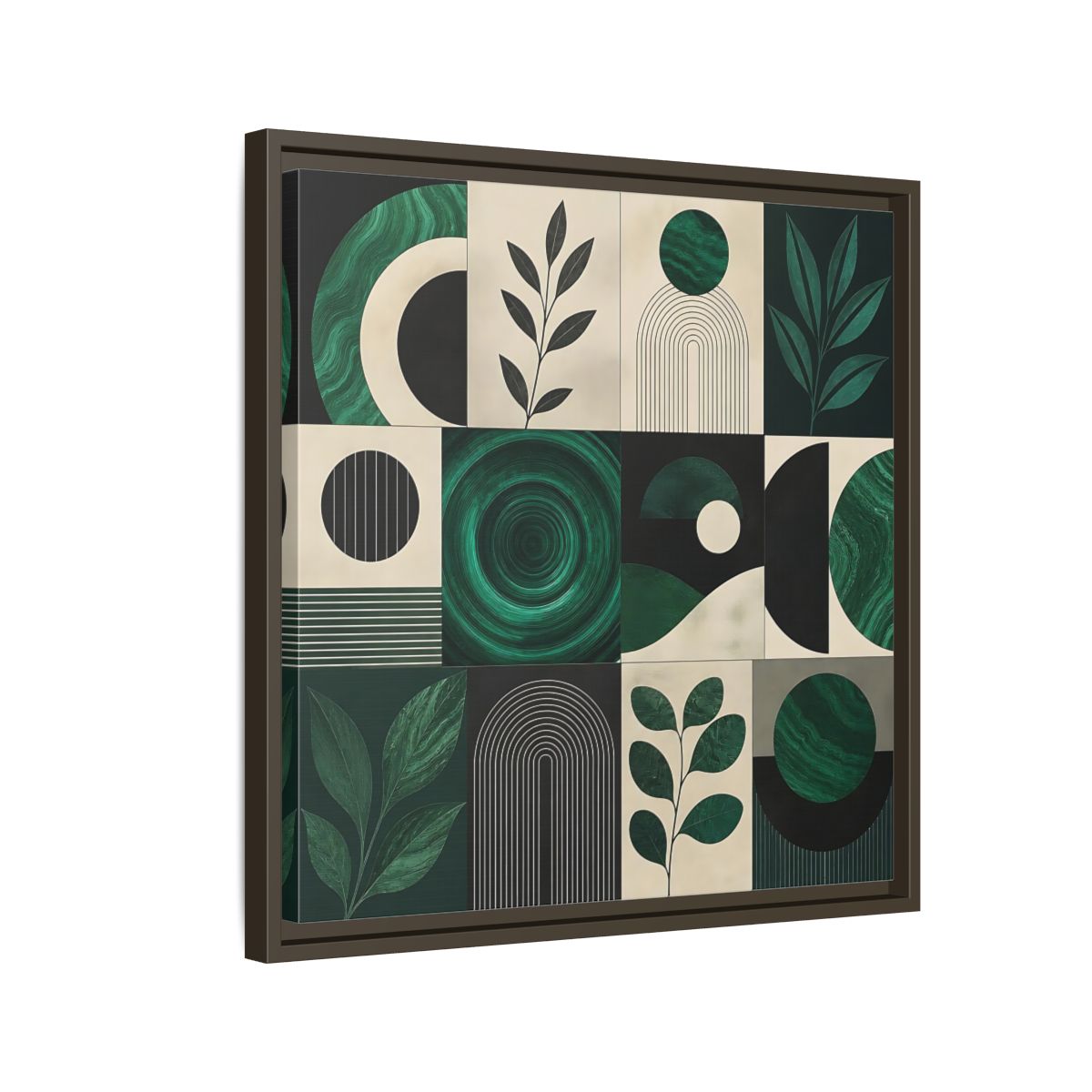 Side Mockup 11. Nature Botanical Forms Green Abstract Botanicals shown as stretched canvas wall art