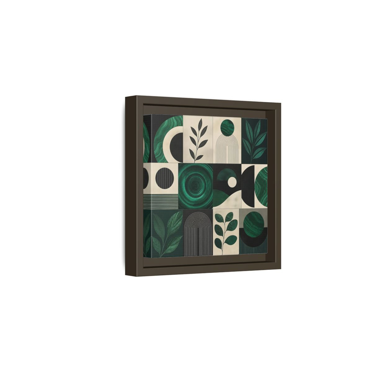 Side Mockup 2. Nature Botanical Forms Green Abstract Botanicals shown as stretched canvas wall art