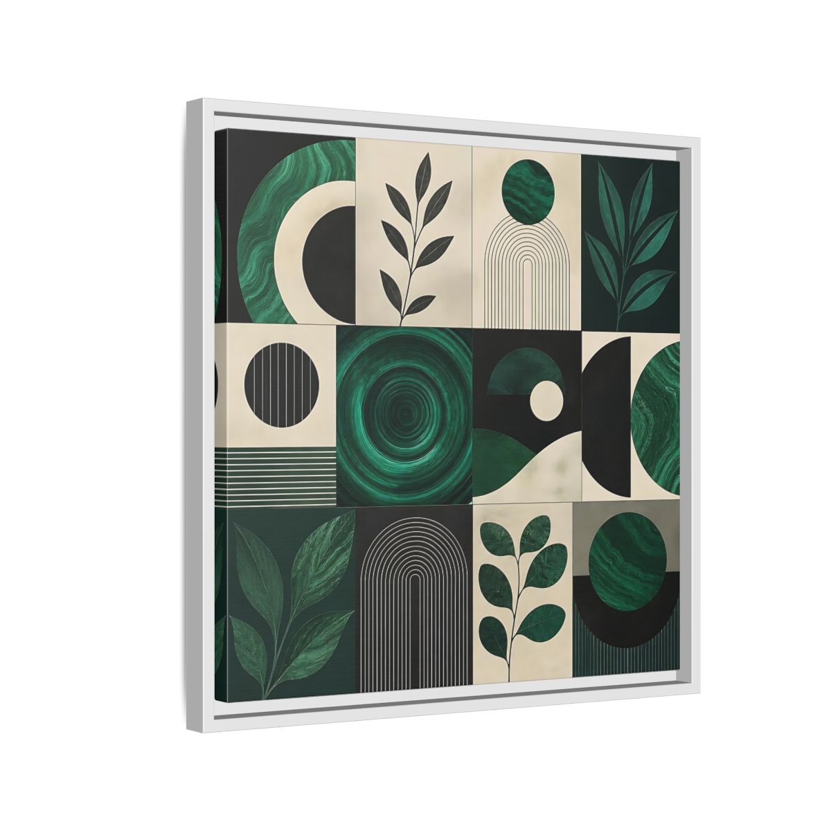 Side Mockup 10. Nature Botanical Forms Green Abstract Botanicals shown as stretched canvas wall art