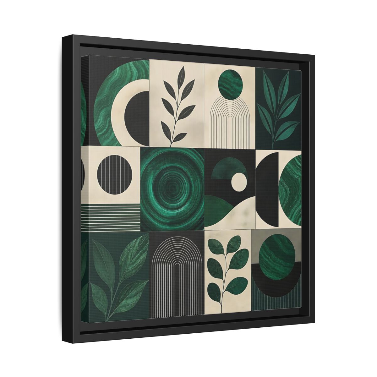 Side Mockup 32. Nature Botanical Forms Green Abstract Botanicals shown as stretched canvas wall art