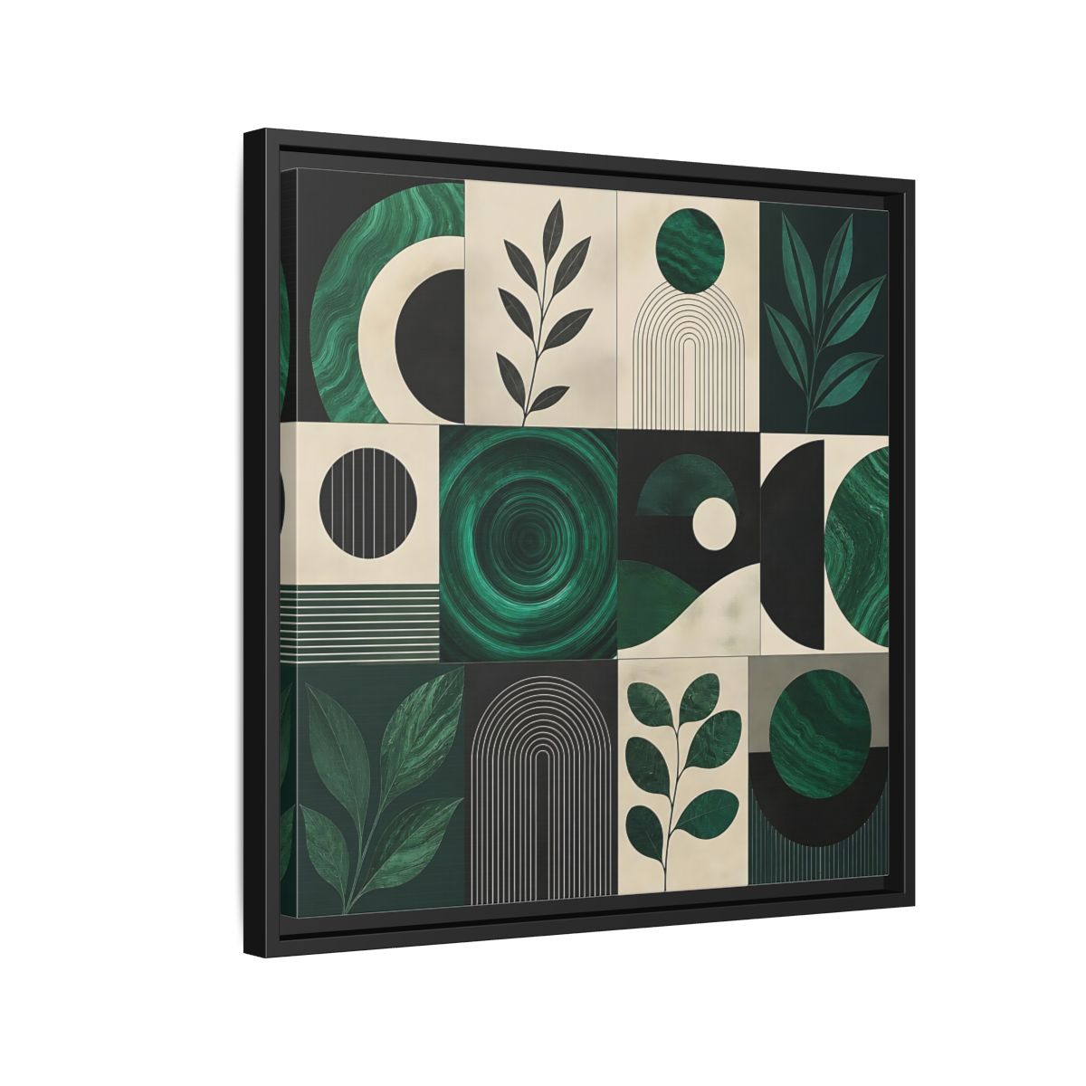Side Mockup 12. Nature Botanical Forms Green Abstract Botanicals shown as stretched canvas wall art