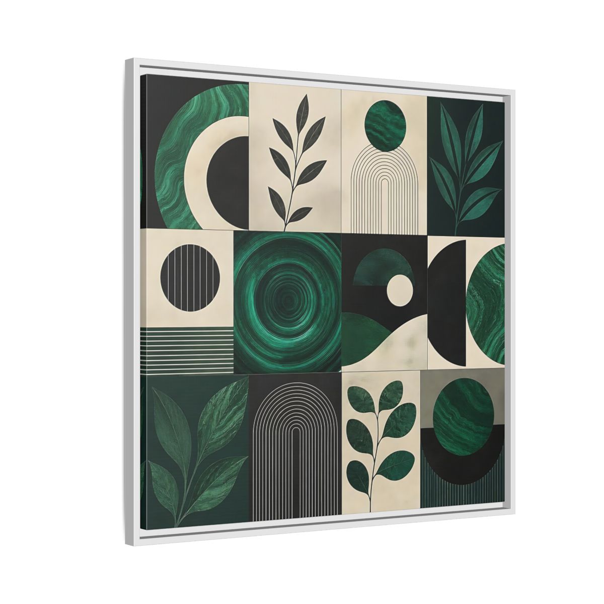 Side Mockup 7. Nature Botanical Forms Green Abstract Botanicals shown as stretched canvas wall art