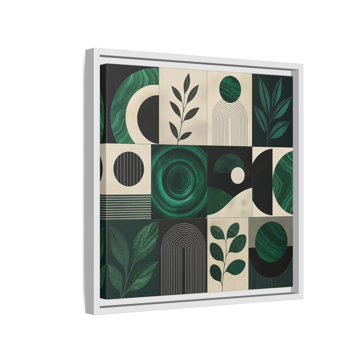 Side Mockup 13. Nature Botanical Forms Green Abstract Botanicals shown as stretched canvas wall art