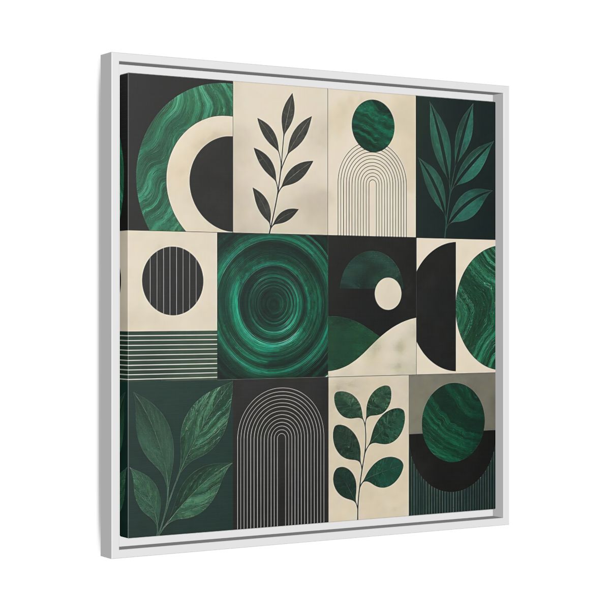 Side Mockup 26. Nature Botanical Forms Green Abstract Botanicals shown as stretched canvas wall art